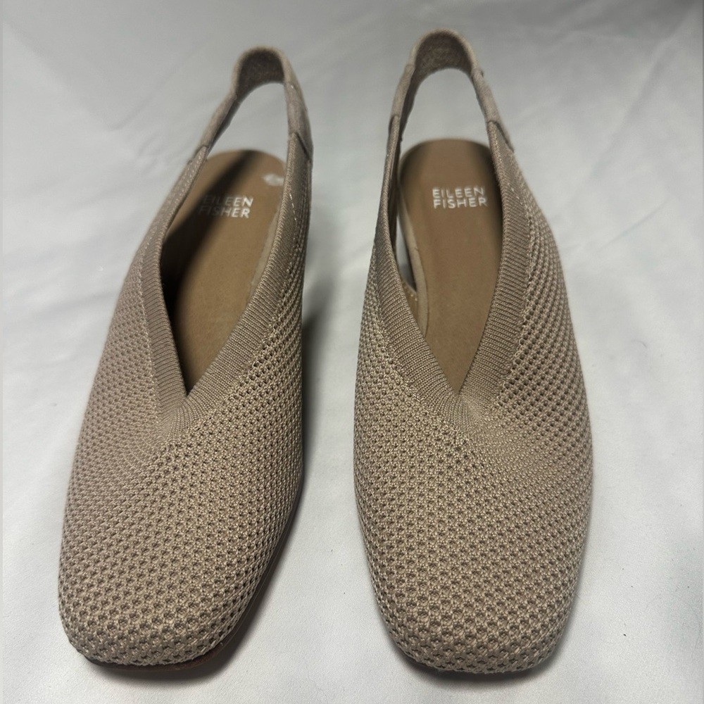Eileen Fisher | Knit Slingback Block Heel | Beige | 7